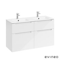 Evineo ineo5 Doppelwaschtisch mit Waschtischunterschrank mit Griffmulde, mit LED-Spiegelschrank