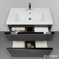 Evineo ineo5 Doppelwaschtisch mit Waschtischunterschrank mit Griffmulde, mit LED-Spiegelschrank