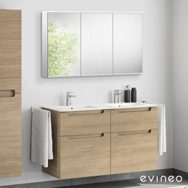 Evineo ineo5 Doppelwaschtisch + Waschtischunterschrank + LED-Spiegelschrank